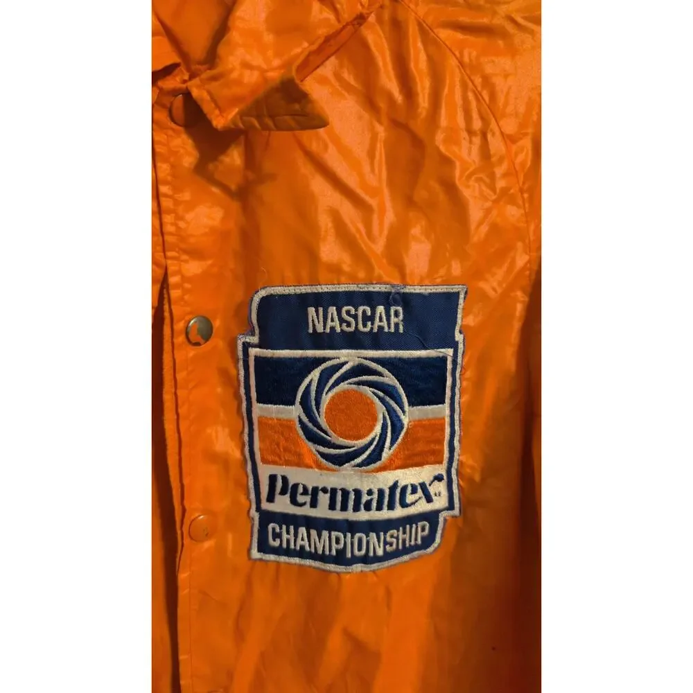 Vintage 1970s Permatex Racing Jacket Size Large Hi-Vis Orange Snap Buttons EUC